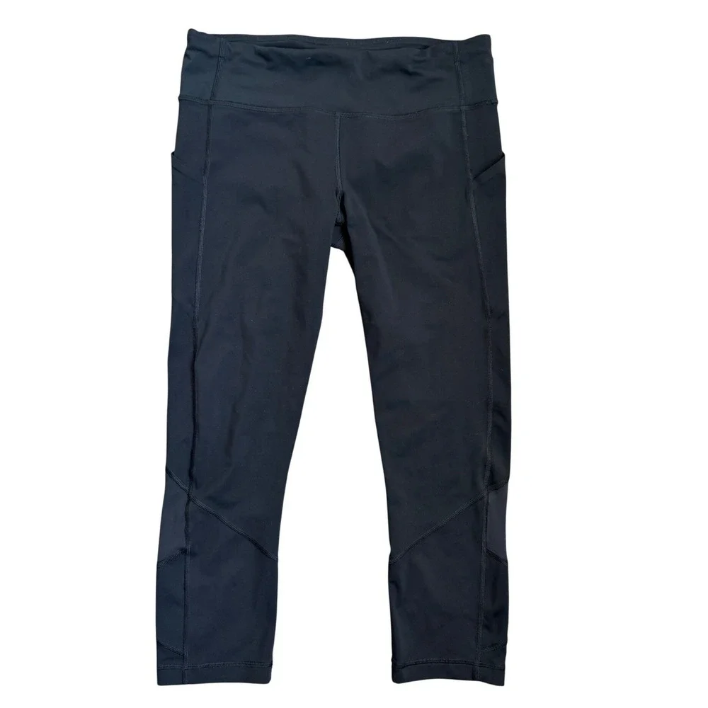 Lululemon Speed Up Crop Women 8 Black Mesh Panel Zipper Pocket Running Leggings‎